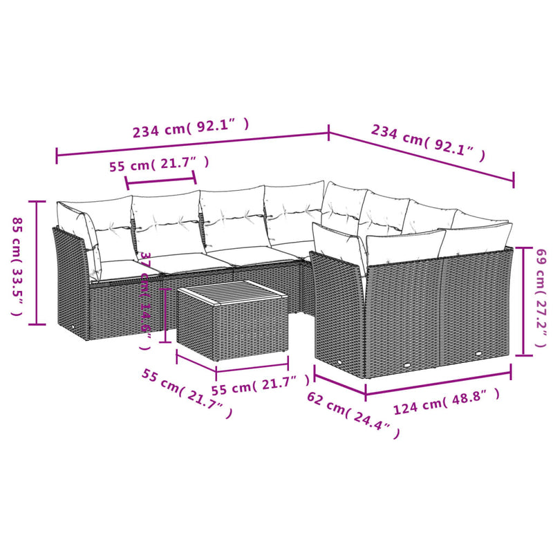 9 Piece Garden Sofa Set with Cushions Grey Poly Rattan Payday Deals