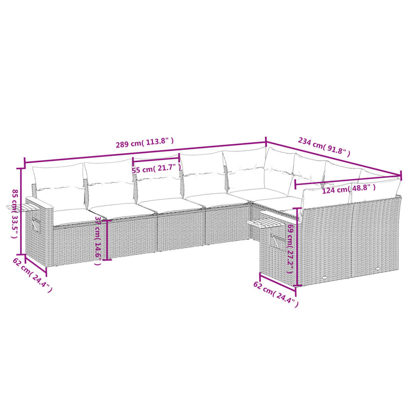 9 Piece Garden Sofa Set with Cushions Grey Poly Rattan Payday Deals
