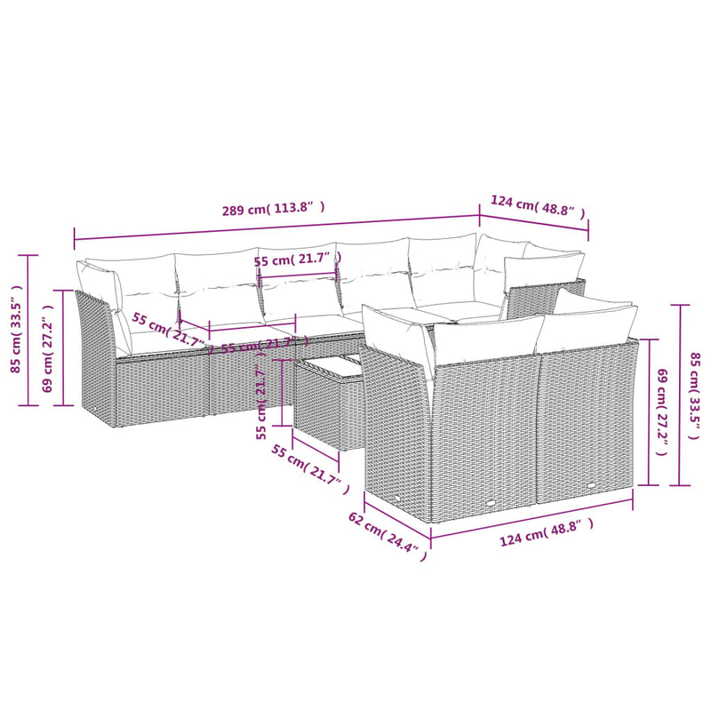 9 Piece Garden Sofa Set with Cushions Grey Poly Rattan Payday Deals