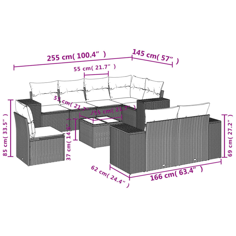 9 Piece Garden Sofa Set with Cushions Grey Poly Rattan Payday Deals