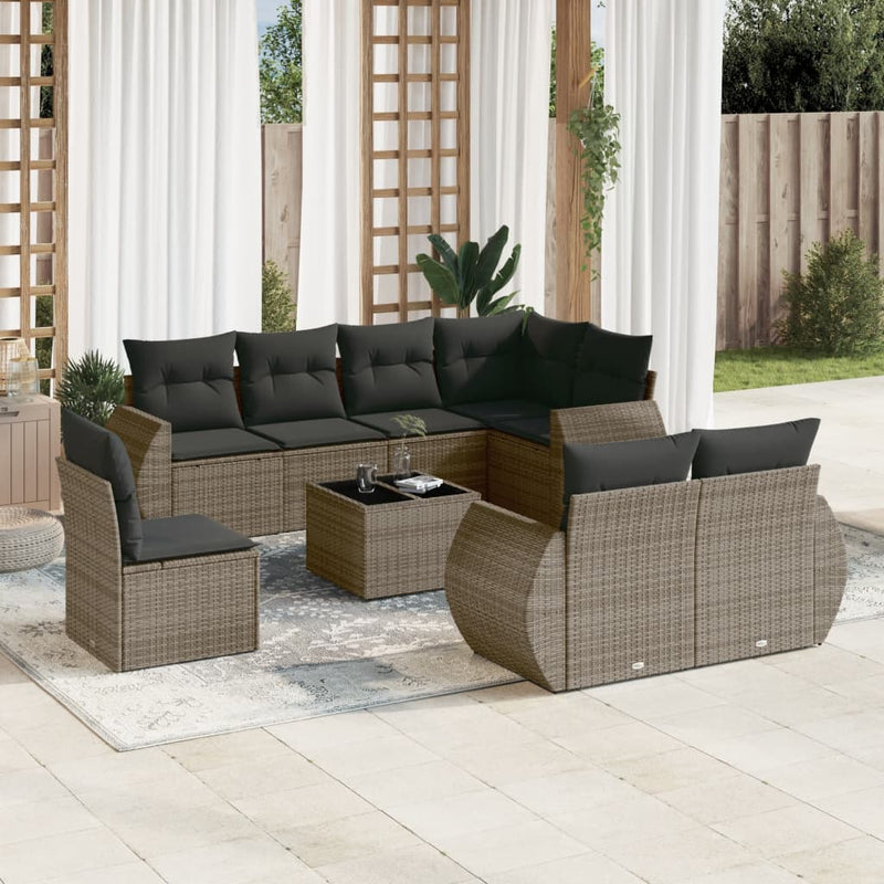 9 Piece Garden Sofa Set with Cushions Grey Poly Rattan Payday Deals