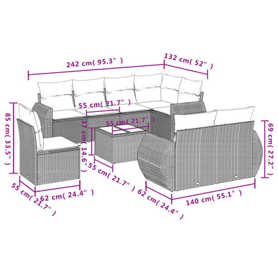 9 Piece Garden Sofa Set with Cushions Grey Poly Rattan Payday Deals