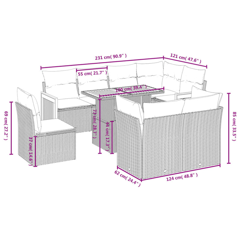 9 Piece Garden Sofa Set with Cushions Grey Poly Rattan Payday Deals