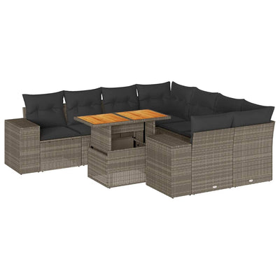 9 Piece Garden Sofa Set with Cushions Grey Poly Rattan Payday Deals
