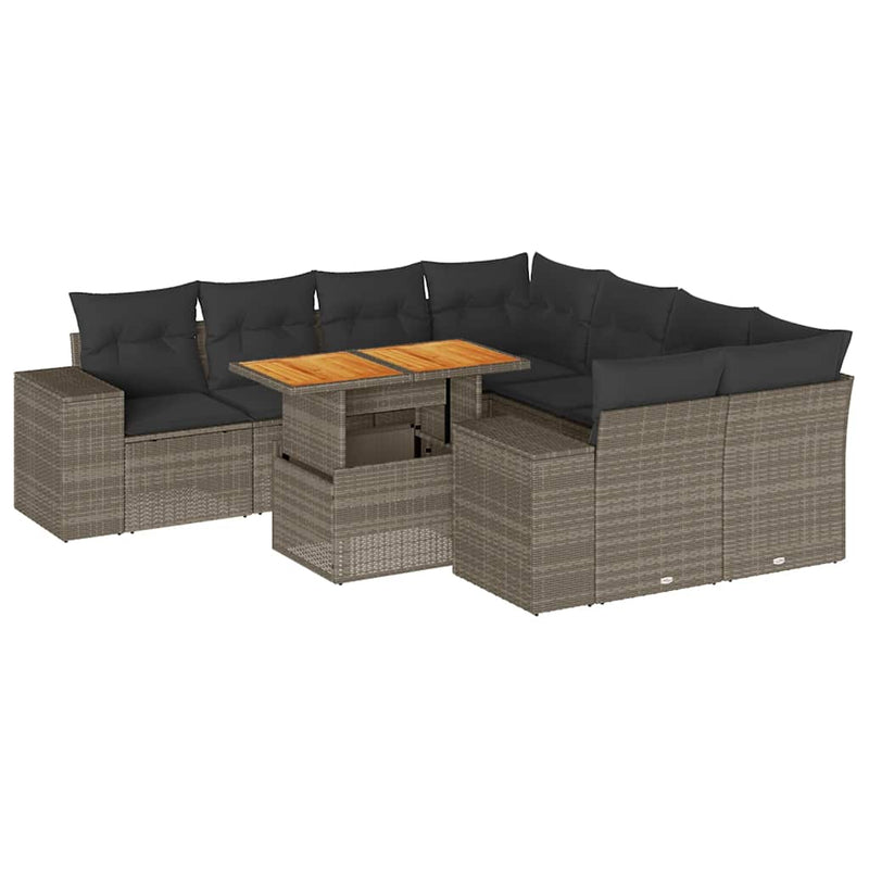 9 Piece Garden Sofa Set with Cushions Grey Poly Rattan Payday Deals