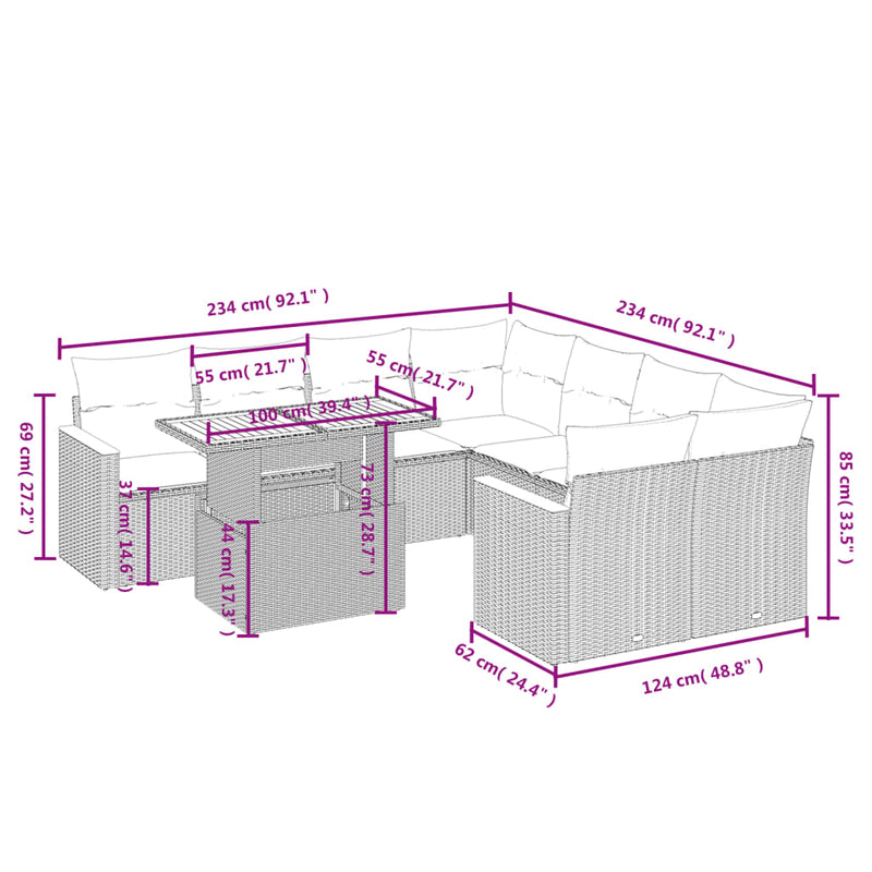9 Piece Garden Sofa Set with Cushions Grey Poly Rattan Payday Deals