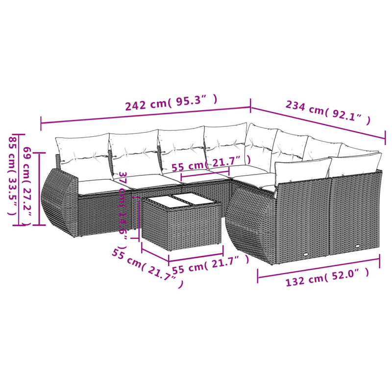 9 Piece Garden Sofa Set with Cushions Grey Poly Rattan Payday Deals