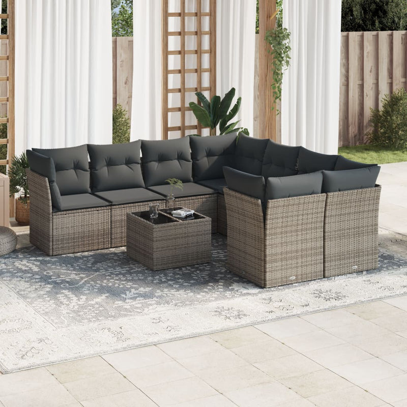 9 Piece Garden Sofa Set with Cushions Grey Poly Rattan Payday Deals