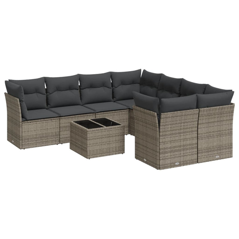 9 Piece Garden Sofa Set with Cushions Grey Poly Rattan Payday Deals