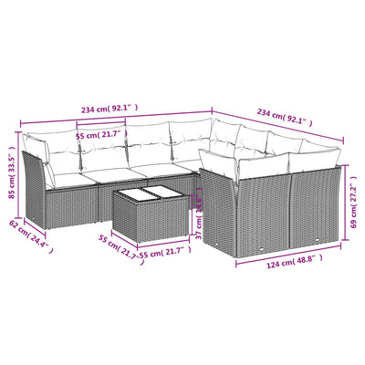 9 Piece Garden Sofa Set with Cushions Grey Poly Rattan Payday Deals