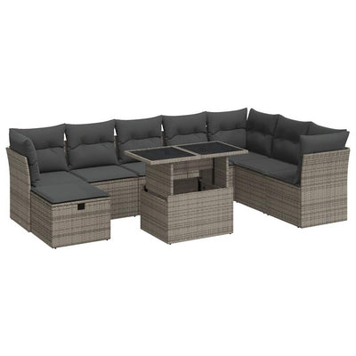 9 Piece Garden Sofa Set with Cushions Grey Poly Rattan Payday Deals
