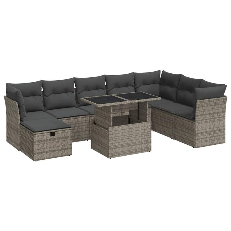 9 Piece Garden Sofa Set with Cushions Grey Poly Rattan Payday Deals
