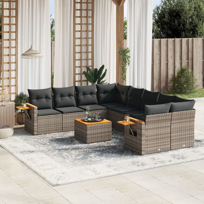 9 Piece Garden Sofa Set with Cushions Grey Poly Rattan Payday Deals