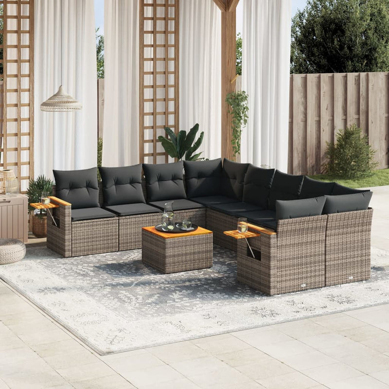 9 Piece Garden Sofa Set with Cushions Grey Poly Rattan Payday Deals
