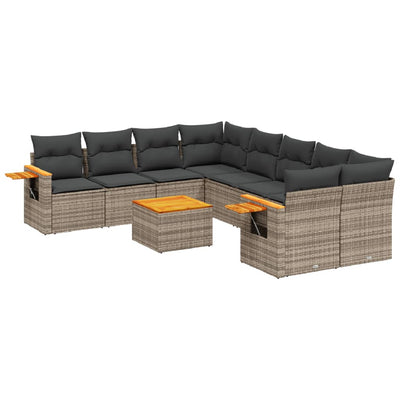 9 Piece Garden Sofa Set with Cushions Grey Poly Rattan Payday Deals