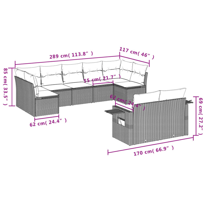 9 Piece Garden Sofa Set with Cushions Grey Poly Rattan Payday Deals