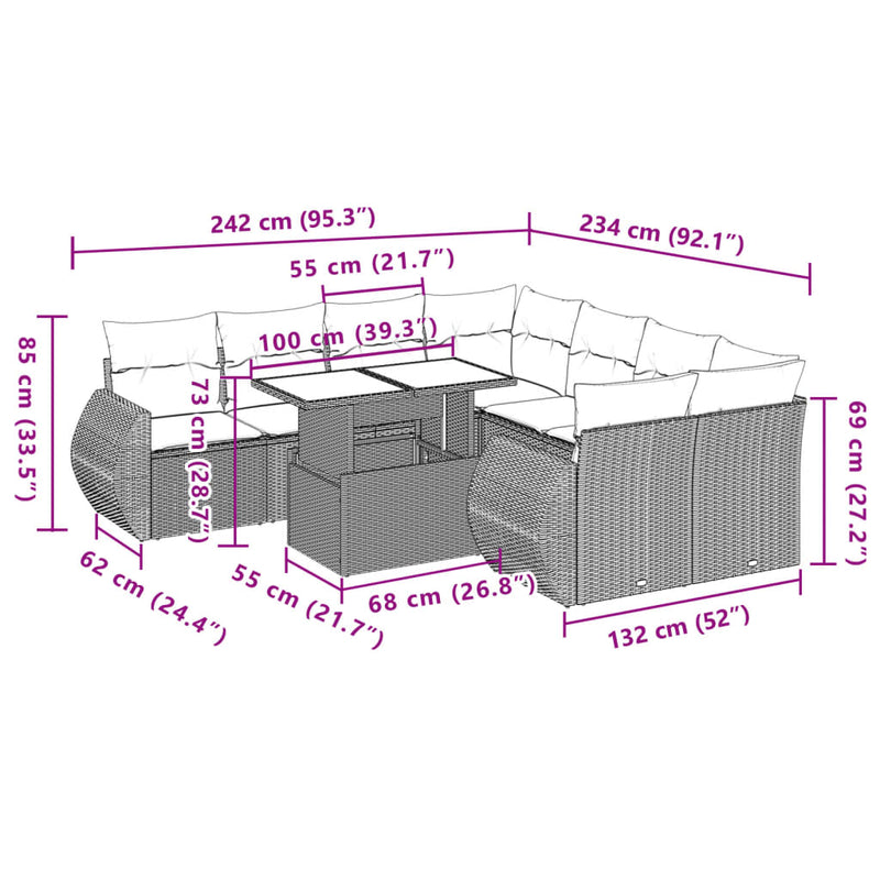 9 Piece Garden Sofa Set with Cushions Grey Poly Rattan Payday Deals