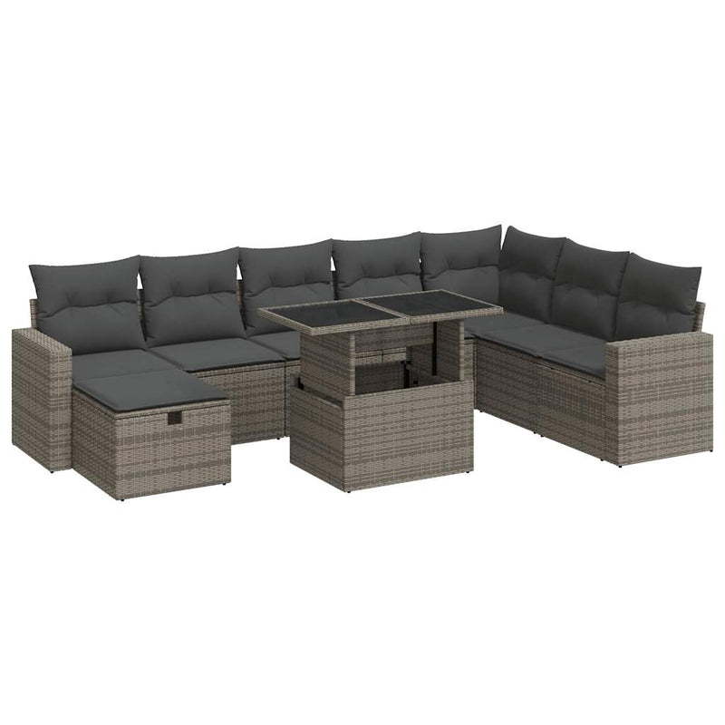 9 Piece Garden Sofa Set with Cushions Grey Poly Rattan Payday Deals