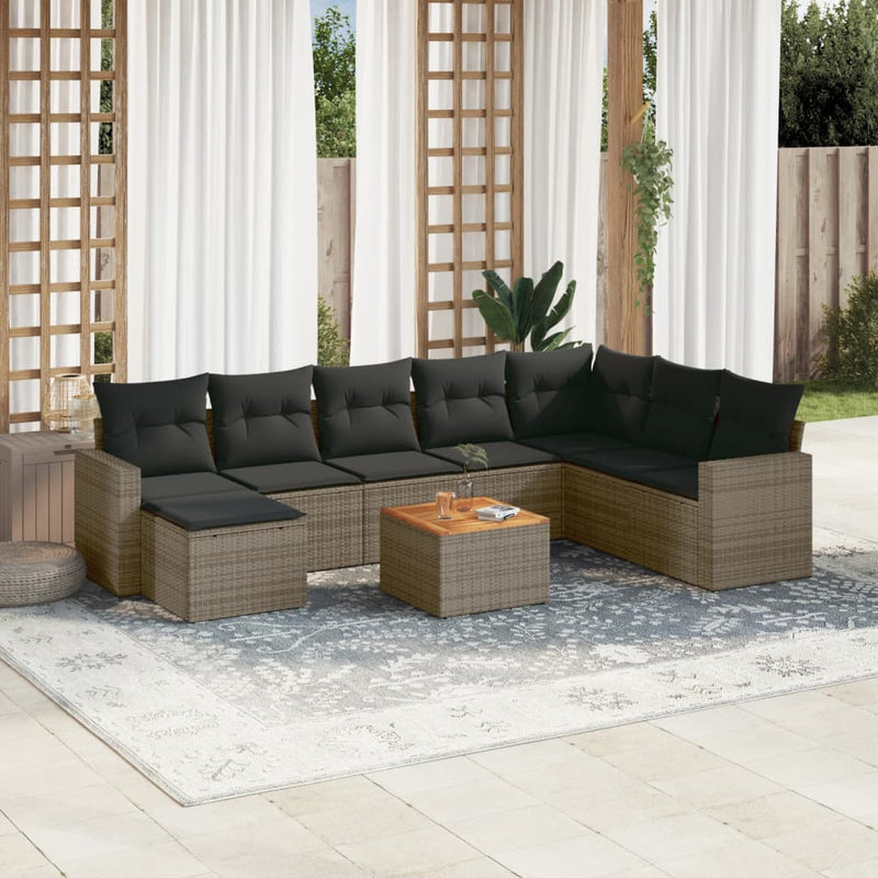 9 Piece Garden Sofa Set with Cushions Grey Poly Rattan Payday Deals