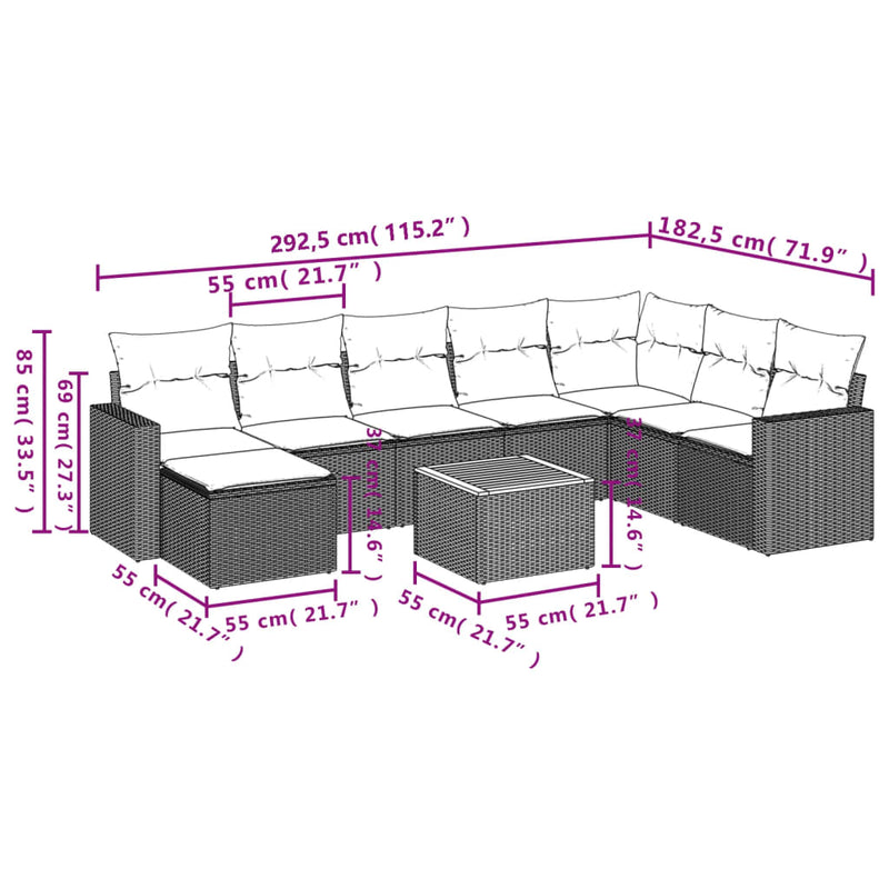 9 Piece Garden Sofa Set with Cushions Grey Poly Rattan Payday Deals