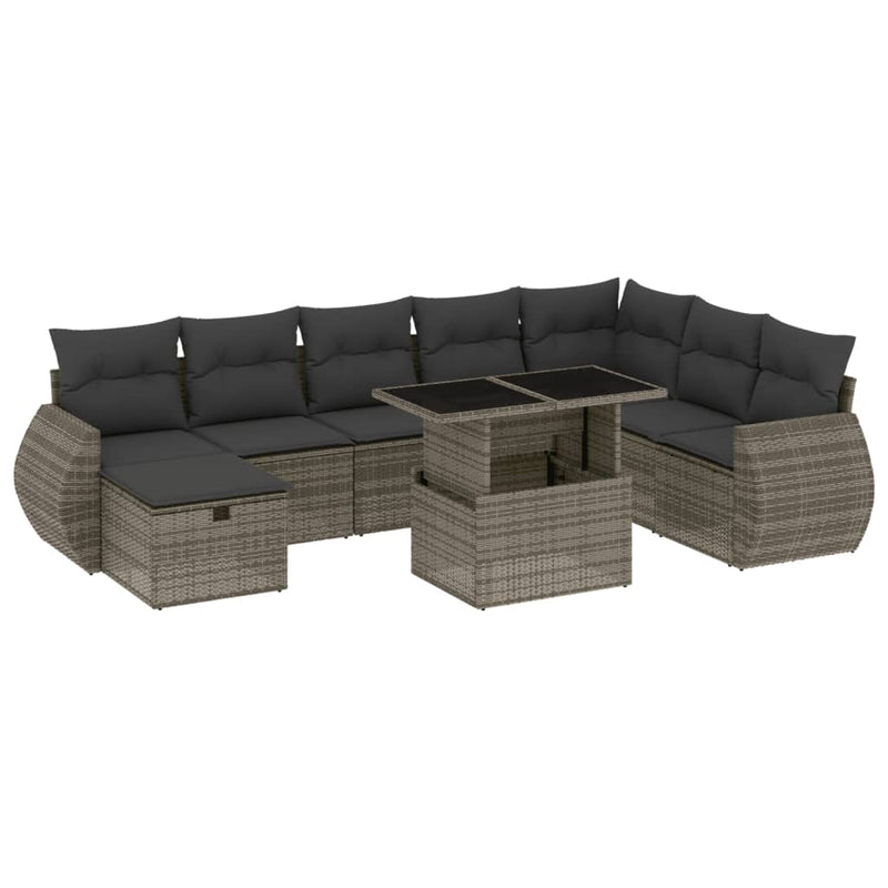 9 Piece Garden Sofa Set with Cushions Grey Poly Rattan Payday Deals