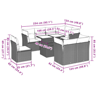 9 Piece Garden Sofa Set with Cushions Grey Poly Rattan Payday Deals