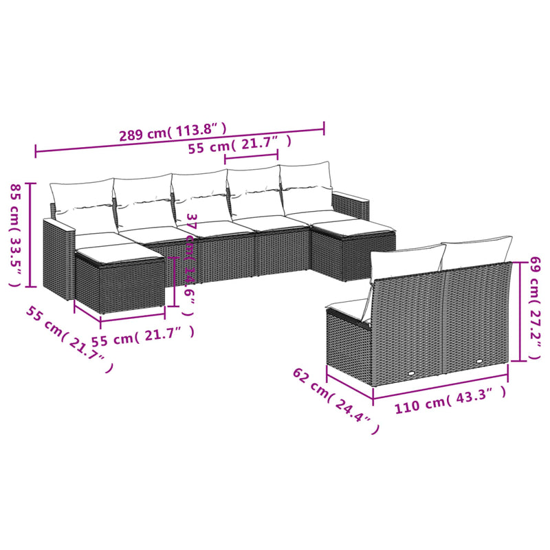 9 Piece Garden Sofa Set with Cushions Grey Poly Rattan Payday Deals