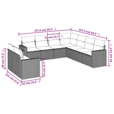 9 Piece Garden Sofa Set with Cushions Grey Poly Rattan Payday Deals