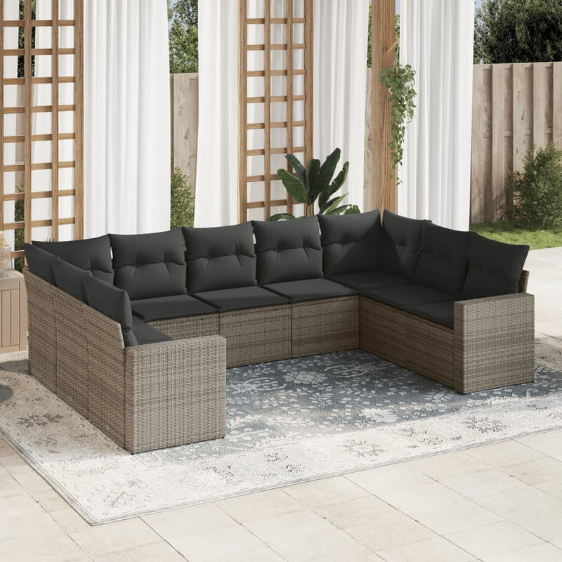 9 Piece Garden Sofa Set with Cushions Grey Poly Rattan Payday Deals