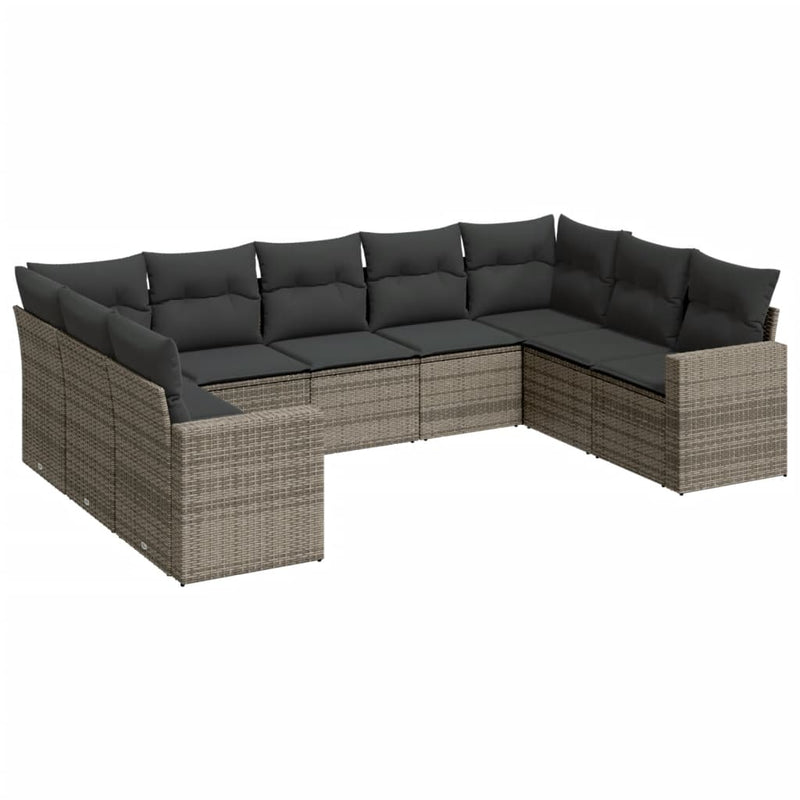 9 Piece Garden Sofa Set with Cushions Grey Poly Rattan Payday Deals