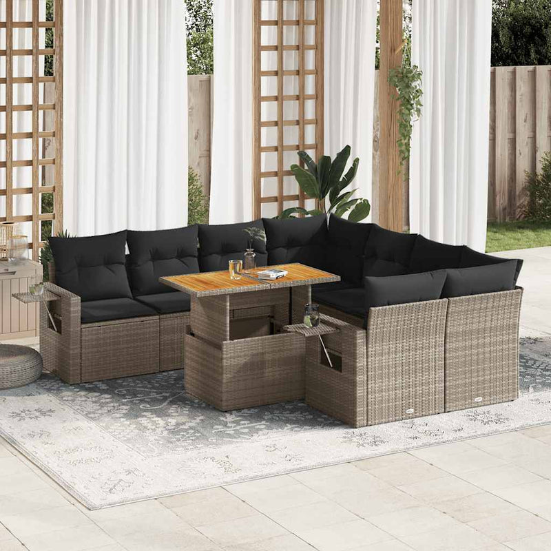 9 Piece Garden Sofa Set with Cushions Grey Poly Rattan Payday Deals