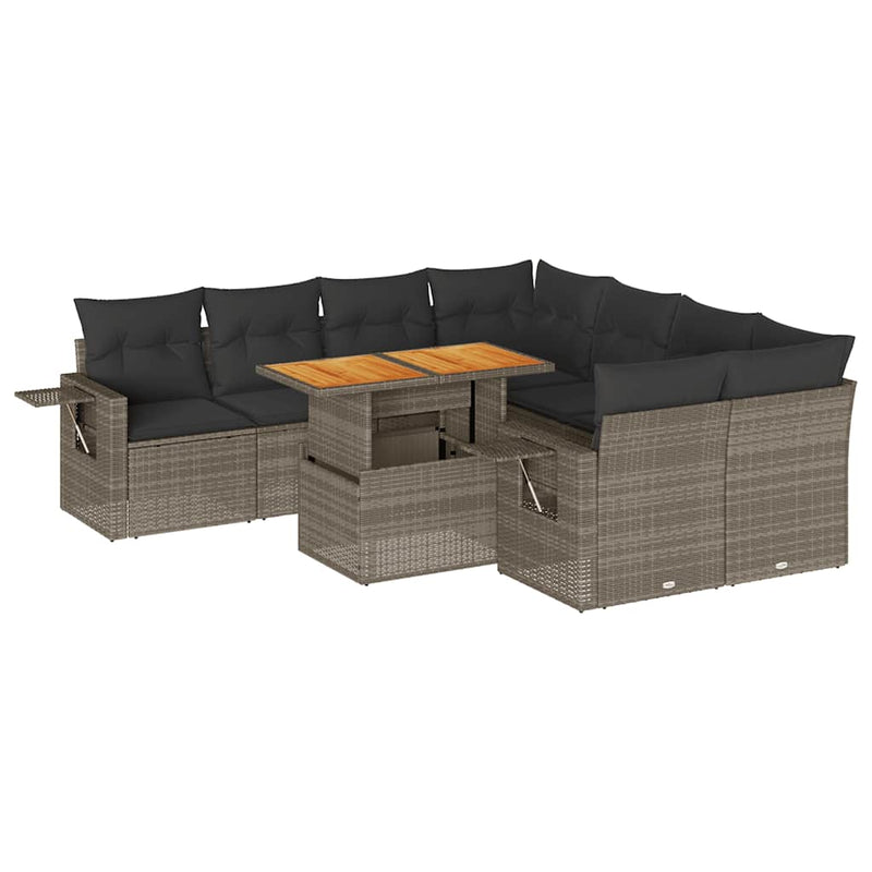 9 Piece Garden Sofa Set with Cushions Grey Poly Rattan Payday Deals