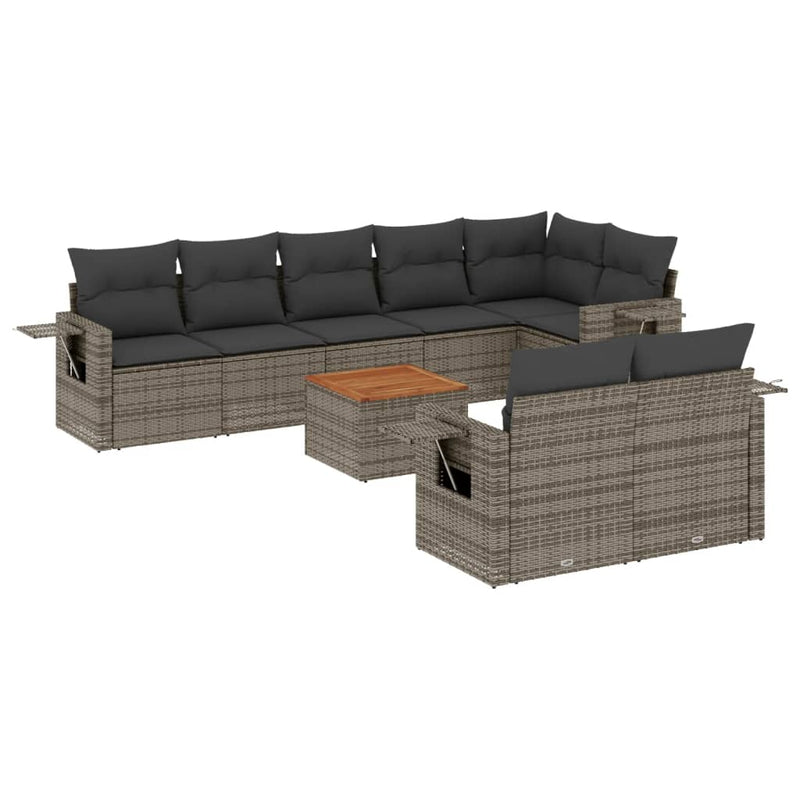 9 Piece Garden Sofa Set with Cushions Grey Poly Rattan Payday Deals