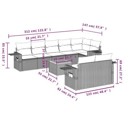9 Piece Garden Sofa Set with Cushions Grey Poly Rattan Payday Deals