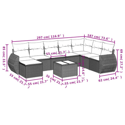 9 Piece Garden Sofa Set with Cushions Grey Poly Rattan Payday Deals