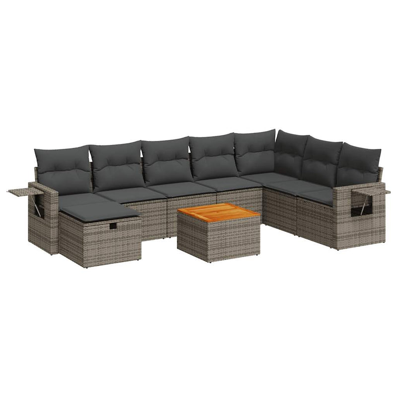 9 Piece Garden Sofa Set with Cushions Grey Poly Rattan Payday Deals