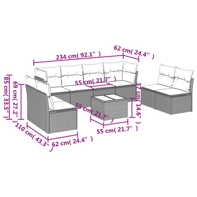 9 Piece Garden Sofa Set with Cushions Grey Poly Rattan Payday Deals