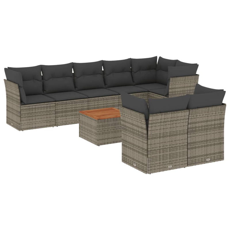 9 Piece Garden Sofa Set with Cushions Grey Poly Rattan Payday Deals