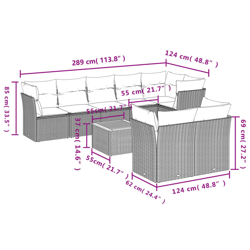 9 Piece Garden Sofa Set with Cushions Grey Poly Rattan Payday Deals