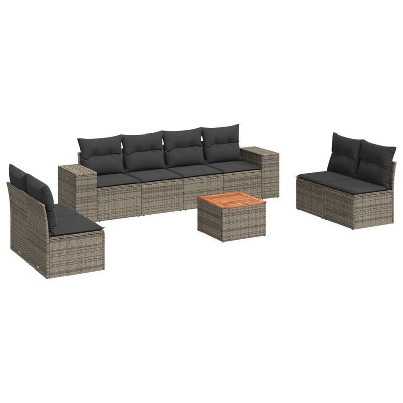 9 Piece Garden Sofa Set with Cushions Grey Poly Rattan Payday Deals