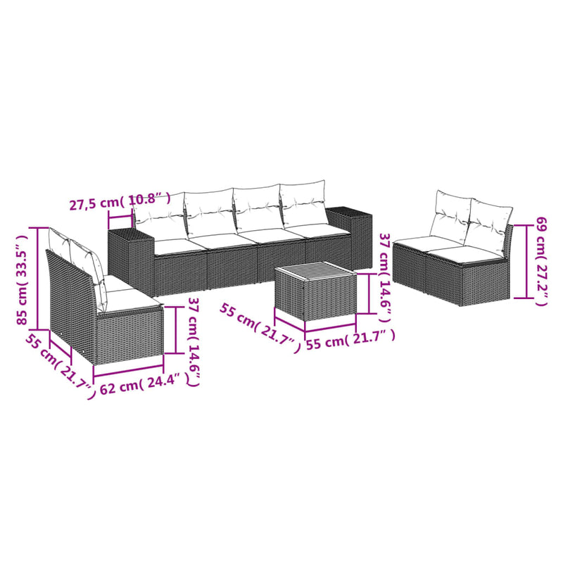 9 Piece Garden Sofa Set with Cushions Grey Poly Rattan Payday Deals