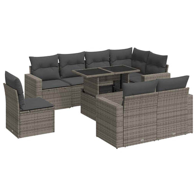 9 Piece Garden Sofa Set with Cushions Grey Poly Rattan Payday Deals
