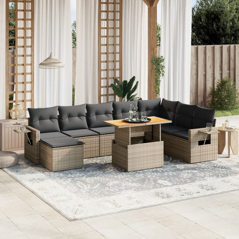 9 Piece Garden Sofa Set with Cushions Grey Poly Rattan Payday Deals