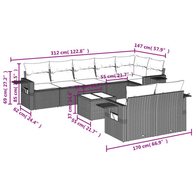 9 Piece Garden Sofa Set with Cushions Grey Poly Rattan Payday Deals