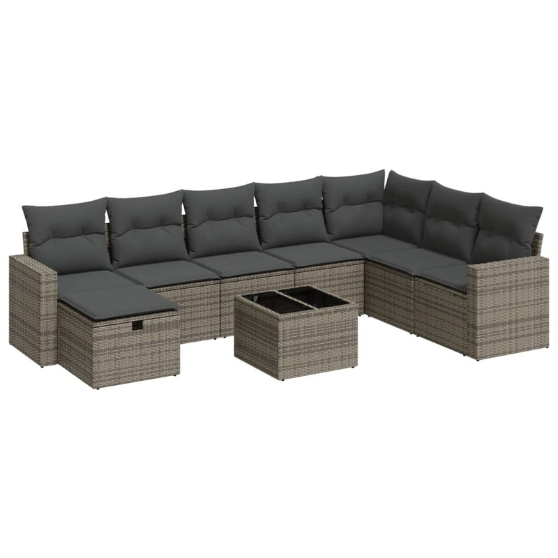 9 Piece Garden Sofa Set with Cushions Grey Poly Rattan Payday Deals