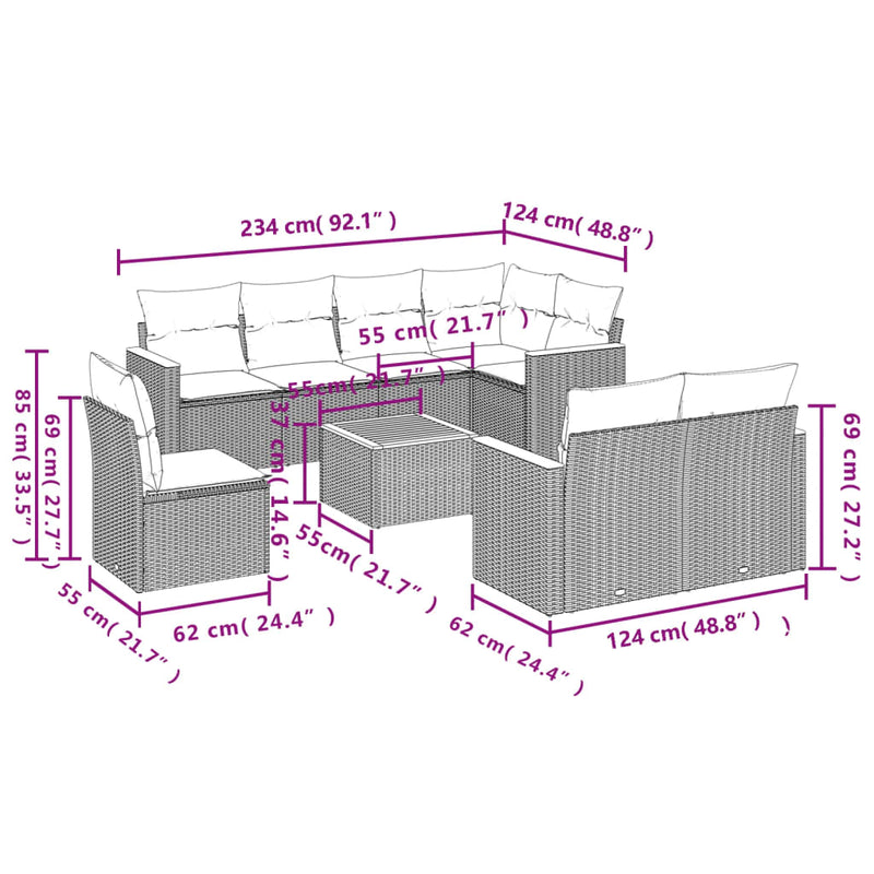 9 Piece Garden Sofa Set with Cushions Grey Poly Rattan Payday Deals