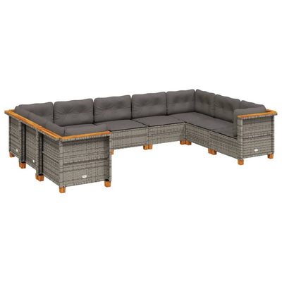 9 Piece Garden Sofa Set with Cushions Grey Poly Rattan Payday Deals