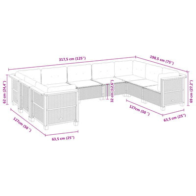 9 Piece Garden Sofa Set with Cushions Grey Poly Rattan Payday Deals