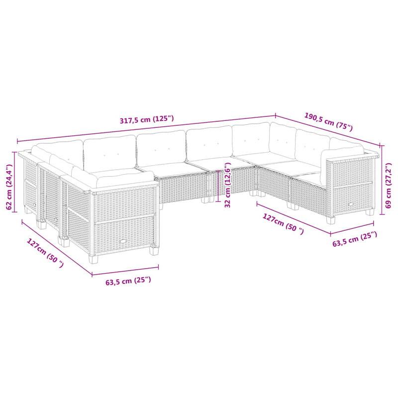9 Piece Garden Sofa Set with Cushions Grey Poly Rattan Payday Deals