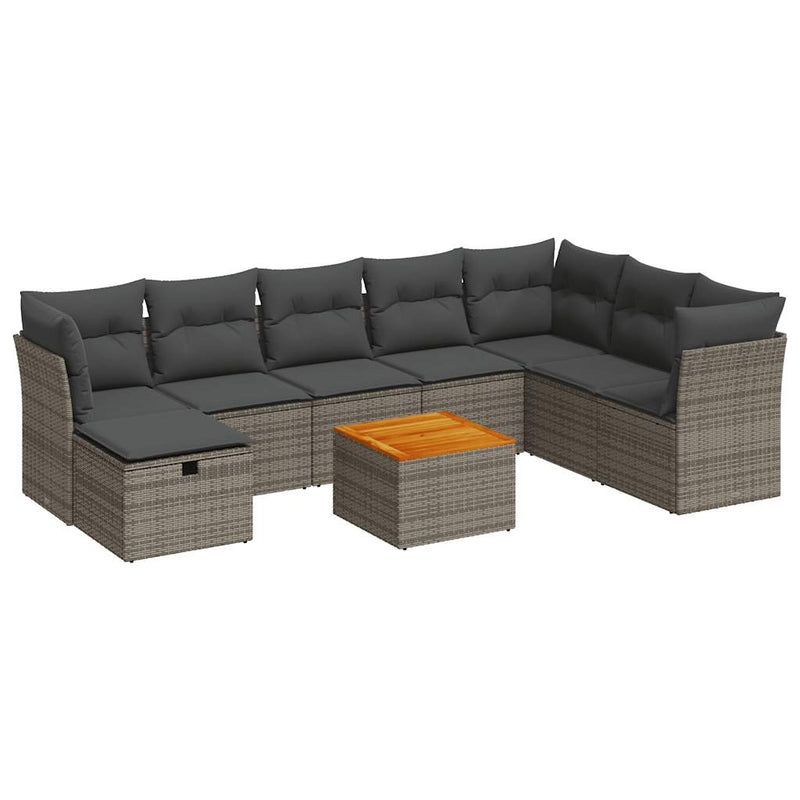 9 Piece Garden Sofa Set with Cushions Grey Poly Rattan Payday Deals